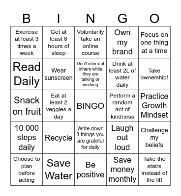 Habits Bingo Card