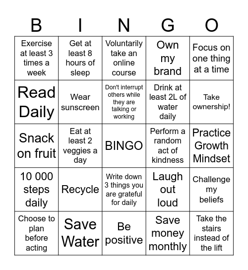 Habits Bingo Card