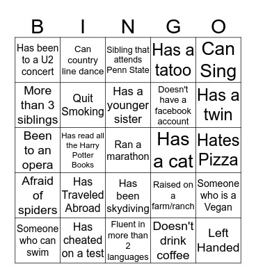 Conference Services Bingo Card