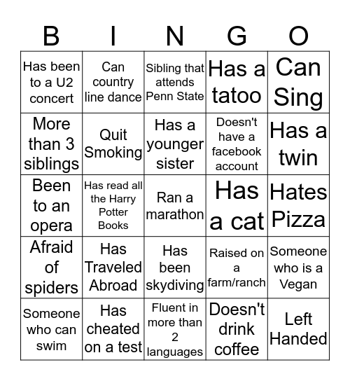 Conference Services Bingo Card