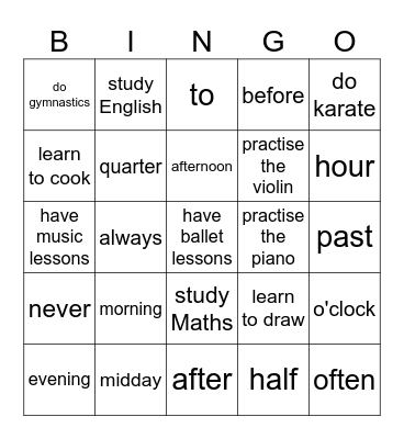 Klasa 4, Unit 4 Bingo Card