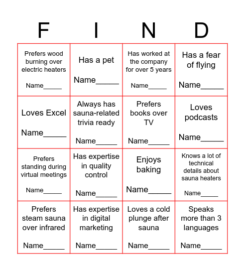 Human bingo Card