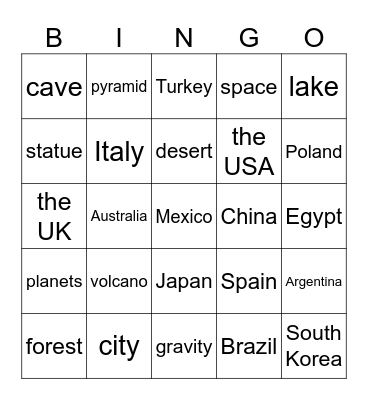 Klasa 5, Unit 4 Bingo Card