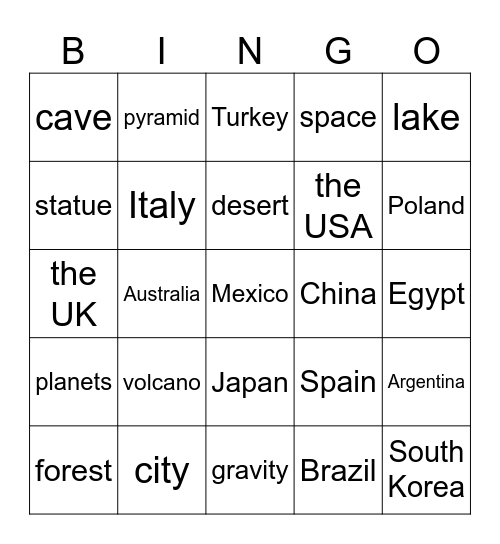 Klasa 5, Unit 4 Bingo Card