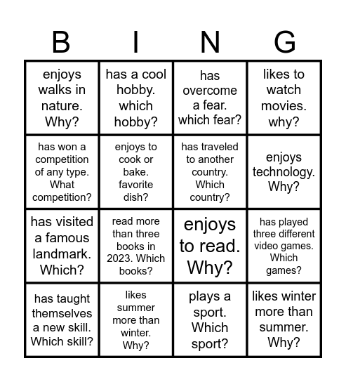 Find Someone Who: Bingo Card