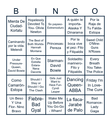 Bingo Musical FIB Bingo Card