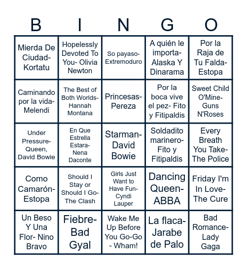 Bingo Musical FIB Bingo Card