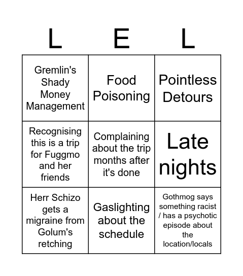 Prep Trip with Profs. Hemer and Rhoid Bingo Card