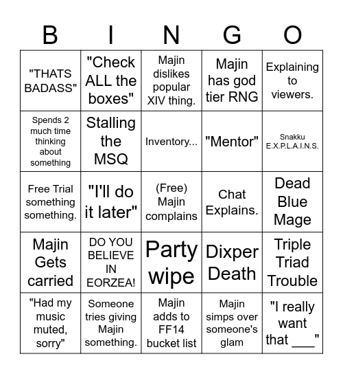Majin FF14 Bingo Card