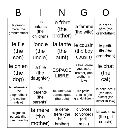 La famille Bingo Card