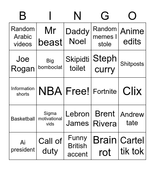 YouTube shorts Bingo Card