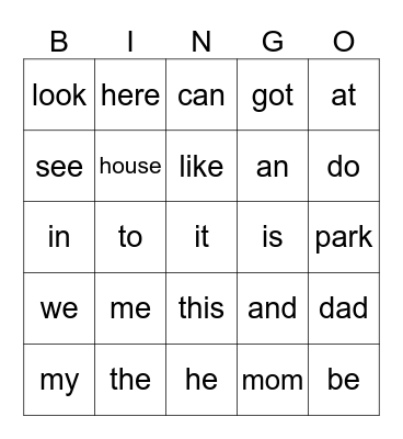 Units 1-2-3 Bingo Card