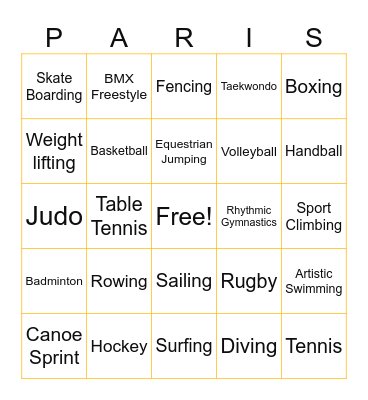 2024 Summer Olympics Bingo Card