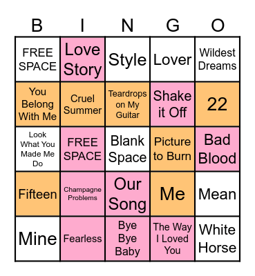 Taylor Swift Bingo Card