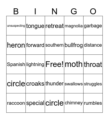 Bullfrog at Magnolia Circle * Bingo Card