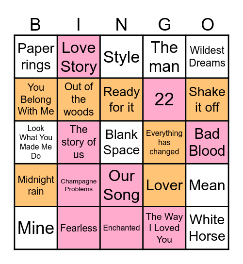 Taylor Swift Bingo Card