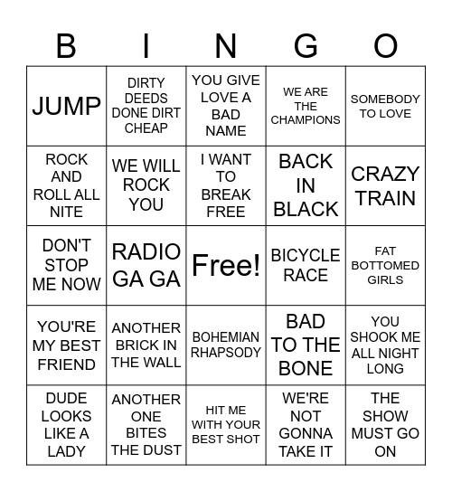 3- QUEEN RADIO Bingo Card