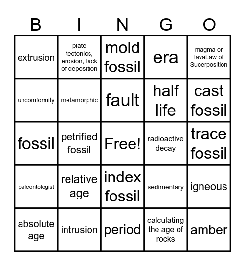 Age of Rocks/Fossils Bingo Card