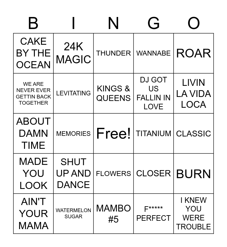4- RANDOM DANCE COVER ALL Bingo Card