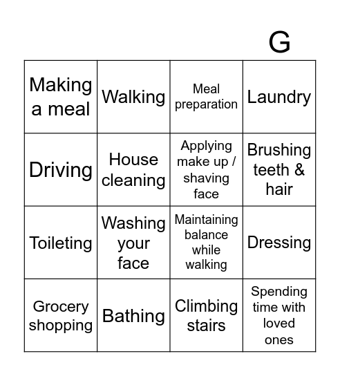What do you think is important? Bingo Card