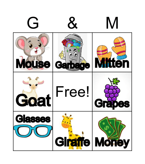 Letters G and M Bingo Card