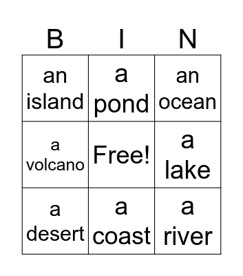 SU 3: GEOGRAPHICAL FEATURES Bingo Card