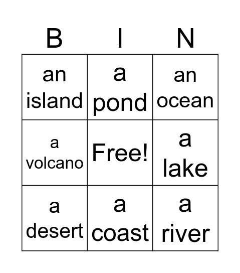 SU 3: GEOGRAPHICAL FEATURES Bingo Card
