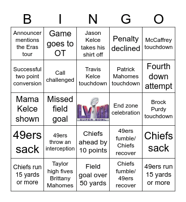 Super Bowl Bingo Card