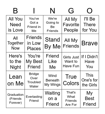 Friend Singo Bingo Card