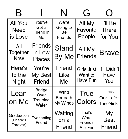 Friend Singo Bingo Card