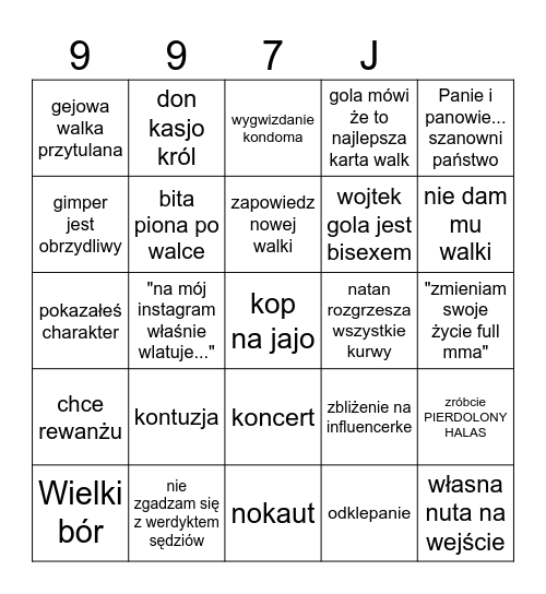 fame mma 20 Bingo Card