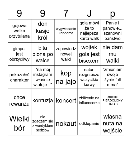 fame mma 20 Bingo Card