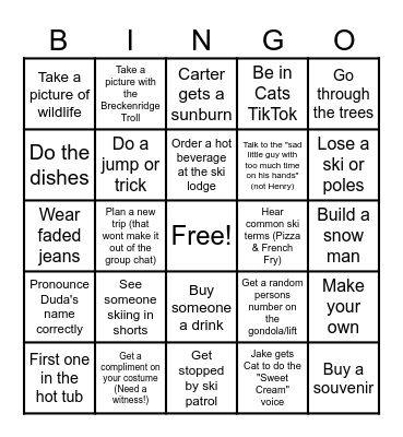 Breck. Ski Trip 2024 Bingo Card
