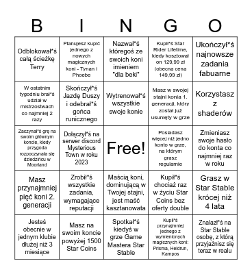 Star Stable Bingo - made by Mysterious Town Bingo Card