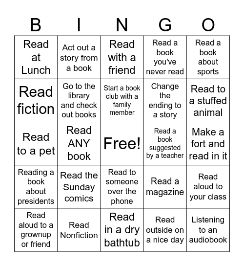 Reading Bingo Challenge Bingo Card