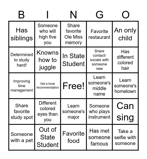 Friendship Bingo Card