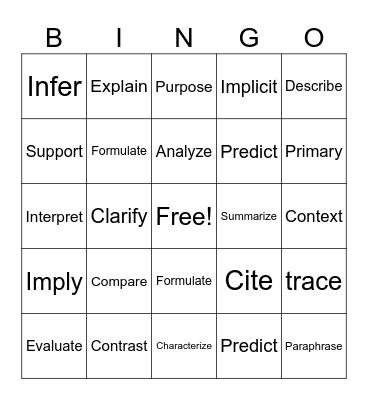 Vocabulary Bingo Card