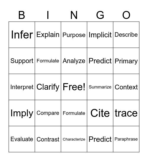 Vocabulary Bingo Card