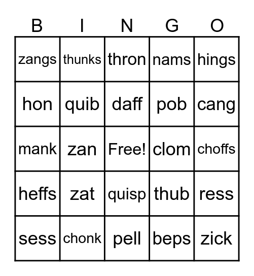 Nonsense Word Bingo (Units 1-8) Bingo Card