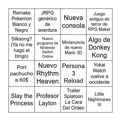 Nintendo Direct Bingo Card