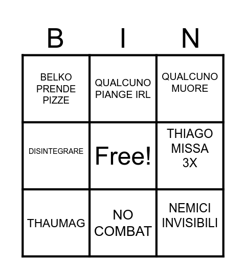 ULTIMA SESSIONE Bingo Card