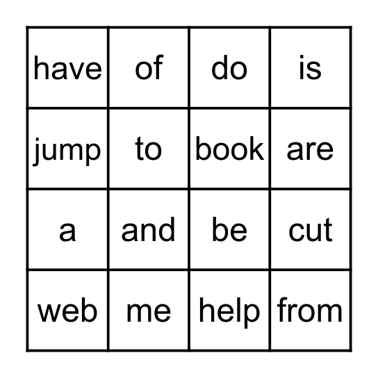 Heart Word Bingo Card