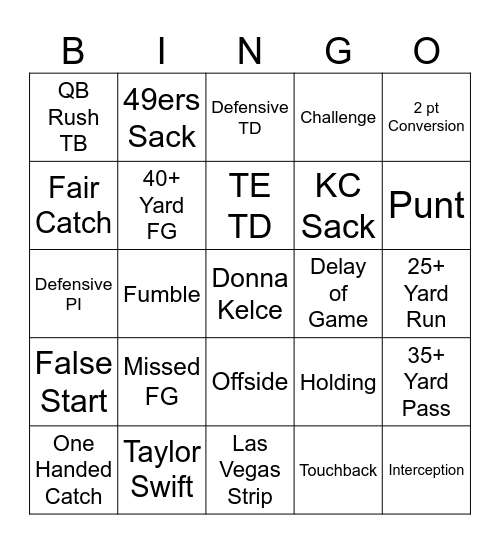 Super Bowl 2024 Bingo Card