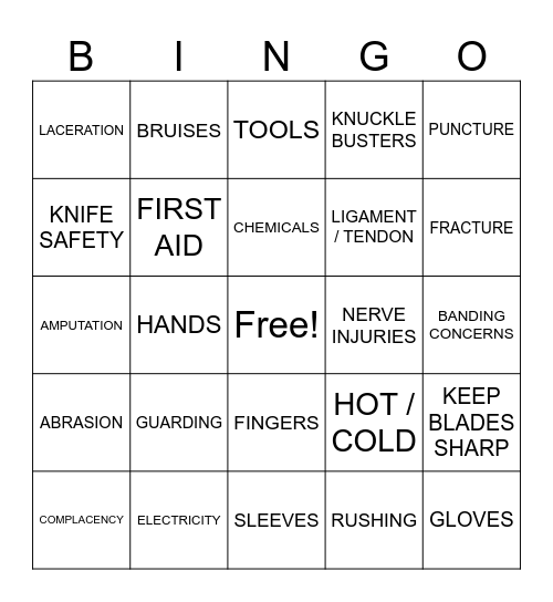 LEOLA HAND SAFETY BINGO Card