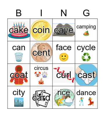 Hard and soft 'c' Bingo Card