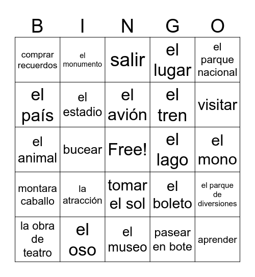 Chalupa del Vocabulario de Capítulo 8A Bingo Card