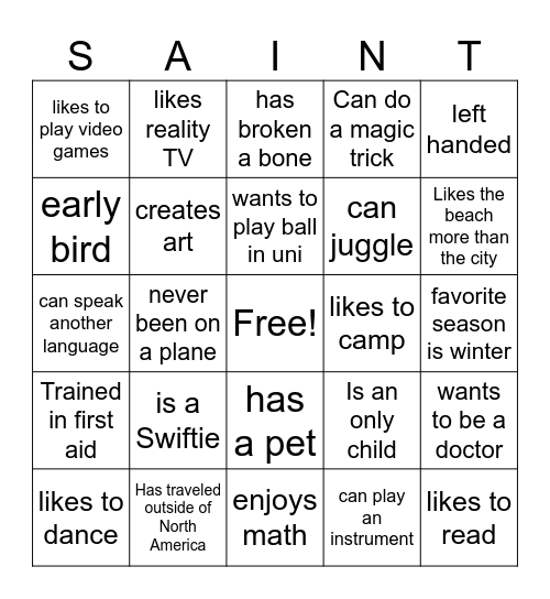 2024 U17 A Saints Bingo Card