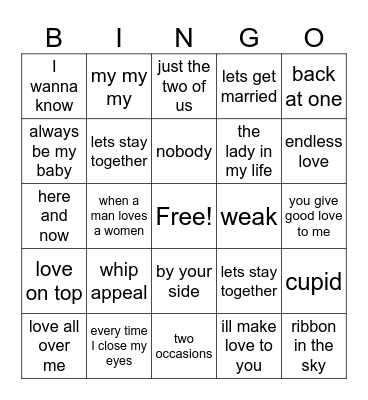 love songs Bingo Card