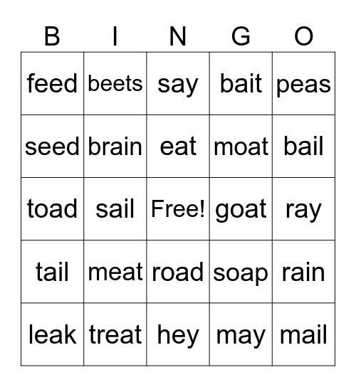 Vowel Team Bingo Card