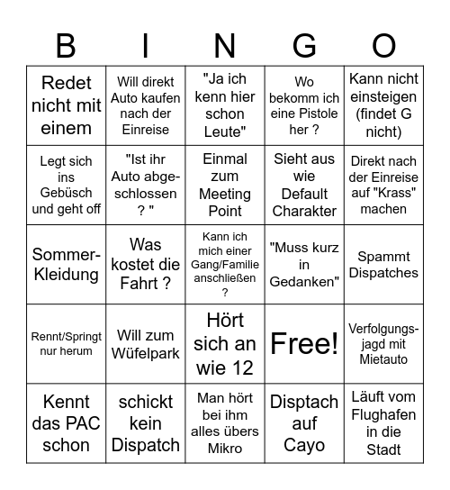 Neue HS Spieler BINGO Card